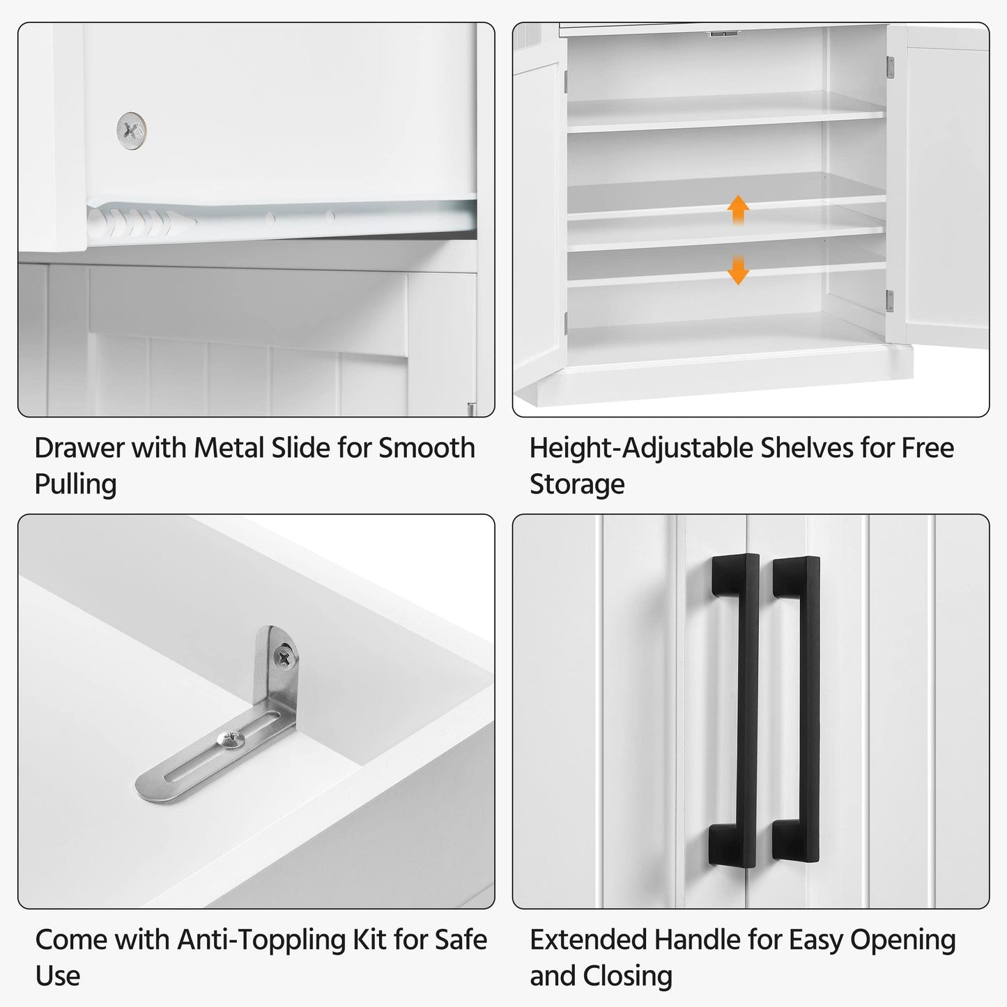 Yaheetech 72.5" Bathroom Floor Cabinet Wooden Storage Organizer with 4 Doors and 1 Drawer, Free-Standing Cupboard for Kitchen/Living Room/Bathroom Use, White