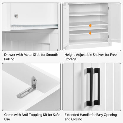 Yaheetech 72.5" Bathroom Floor Cabinet Wooden Storage Organizer with 4 Doors and 1 Drawer, Free-Standing Cupboard for Kitchen/Living Room/Bathroom Use, White