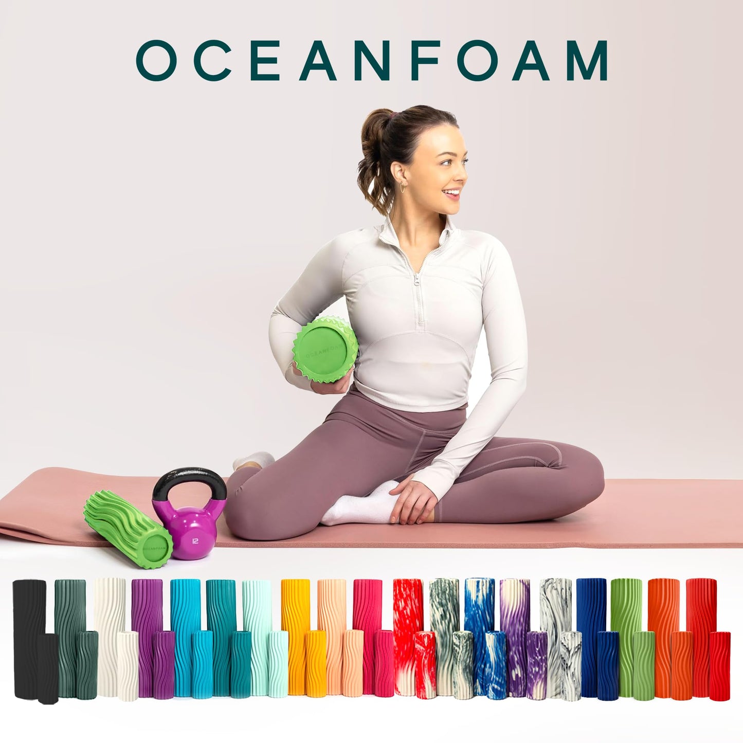 Oceanfoam Tidal Roller - Black Marbled - Muscle Massage Foam Roller for Back Pain & Stretching - Firm and Ergonomic Wide Wave Textured - Yoga, Athletics, & Wellness - Full Size, 20" x 5"