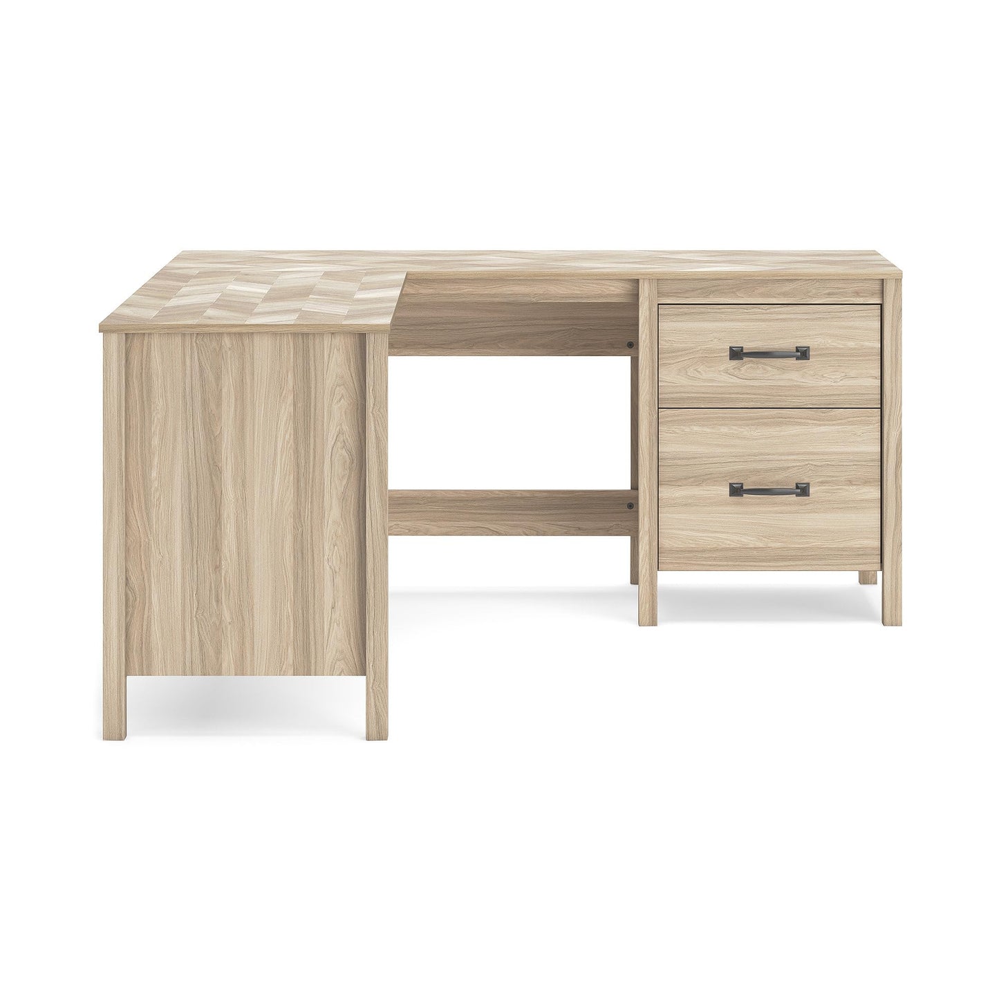 Signature Design by Ashley Battelle Scandinavian 60" Home Office Desk with Return, Drawer and Cabinet, Light Brown