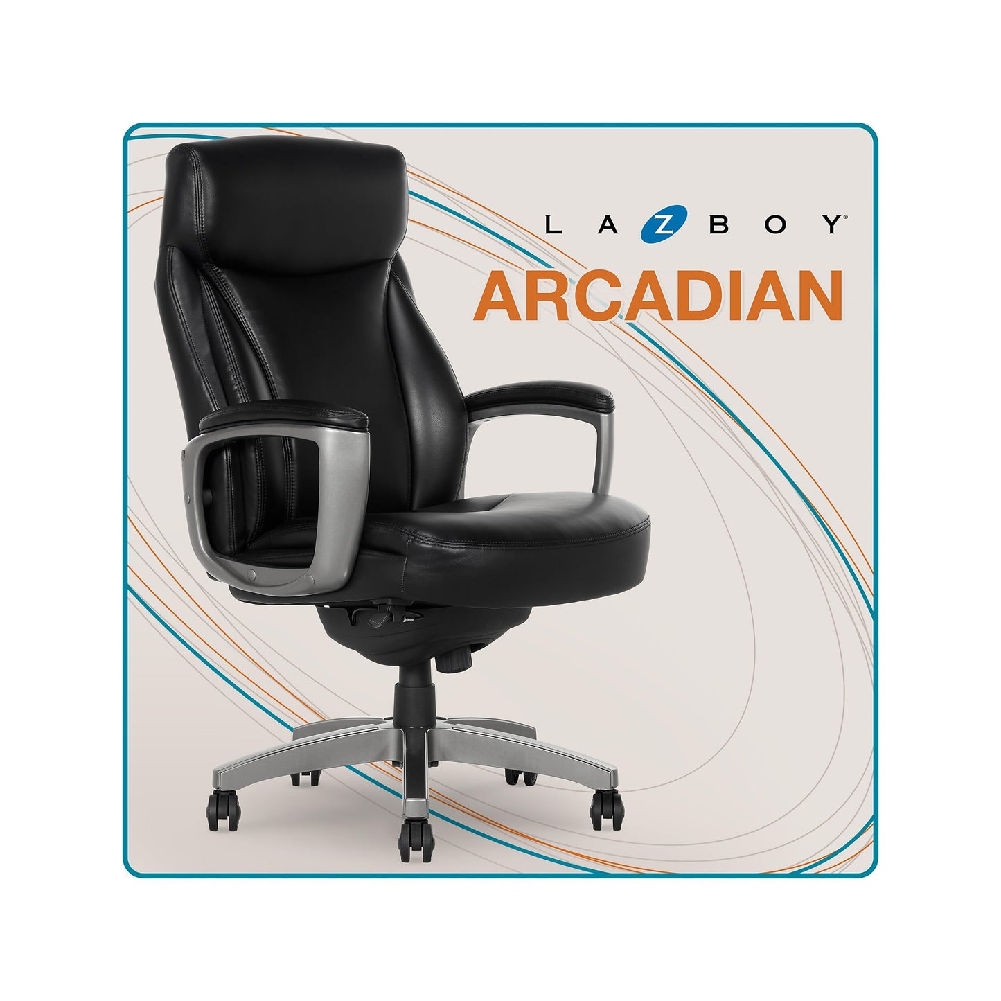 La-Z-Boy Arcadian Ergonomic Executive Chair, Bonded Leather, Black, 29.5D x 28W x 43.25-46.25H inches, 275 lbs Weight Capacity