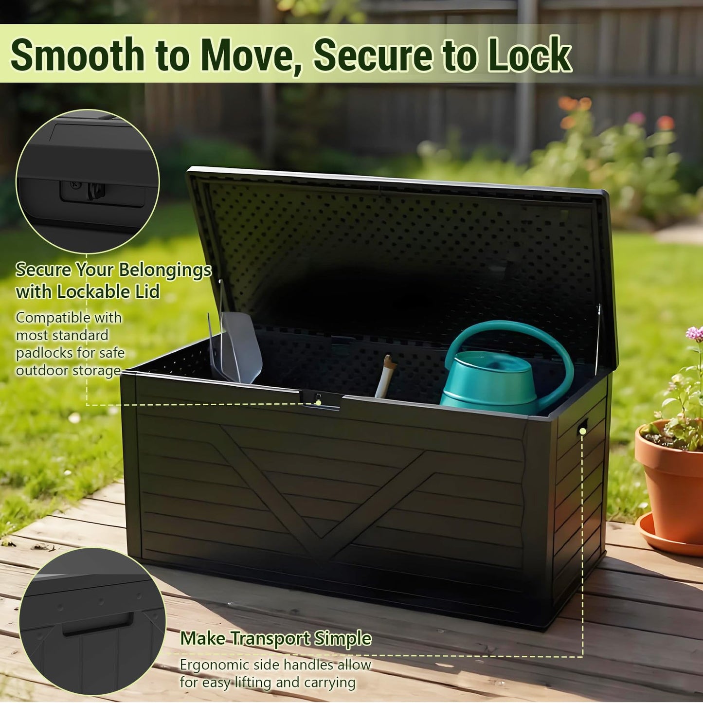 MAKE CHANGES Outdoor Storage Box,260 Gallon Deck Box Outdoor Storage Bench Outside Waterproof Resin Storage Bench, Lockable Patio Cushions, Garden Tools Storage For Furniture, UV Resistant