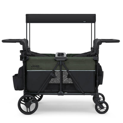 Jeep Aries Stroller Wagon by Delta Children Premium Wagon for 2 Kids with Convertible Seats, Adjustable Push/Pull Handles, Removable Canopy & Flat Fold - Greenguard Gold Certified, Black/Green