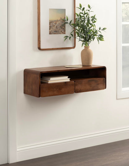 Kate and Laurel Kato Modern Floating Console Table for Entryway, 30 x 10 x 9, Walnut Brown, Decorative Transitional Floating Entryway Table with Storage Drawers for Living Room Storage Wall Shelf