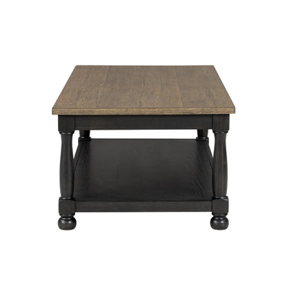 Furniture of America Narella Solid Wood 48-inch Rectangular Coffee Table with Two-Toned Design and Farmhouse Legs for Living Room, Weathered Black