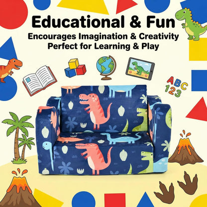 2-in-1 Kids Couch Sofa Toddler Sofa Dinosaur Foldable Toddler Couch Bed Flip Open Kids Chair for Playroom Bedroom Gift