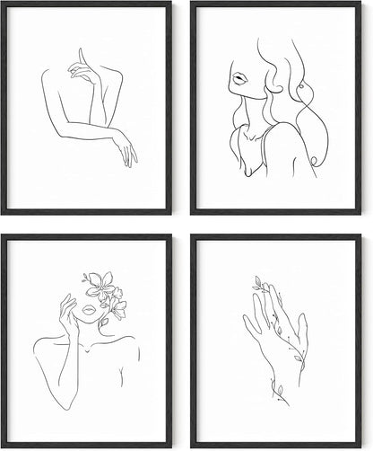 RipGrip Minimalist Line Art Prints Set of 4, Aesthetic Black and White Wall Art Painting (Unframed, 11x14)