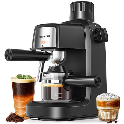 KEENSTAR 3.5Bar Espresso Machine with Milk Frother, 800W Compact Espresso and Cappuccino Machine with Preheating Function, 4 Cup Espresso Maker for Cappuccino or Latte, Gift for Coffee Lover