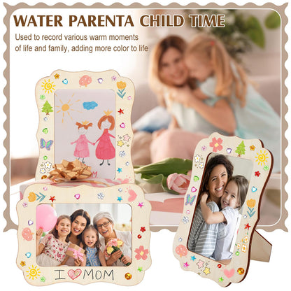 Yalikop 12 Pack Wooden Picture Frames Painting Craft Kit with Stickers DIY Wood Craft Picture Frames Bulk for 4" x 6" Photos Unfinished Standing Photo DIY Crafts for Birthday Mother's Day Gift