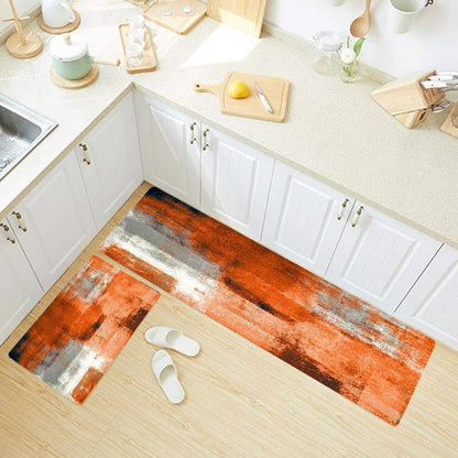 TOMWISH 2Pcs Kitchen Rugs Set, Orange Red Non-Slip Waterproof Kitchen Mats for Floor Office Dining Room