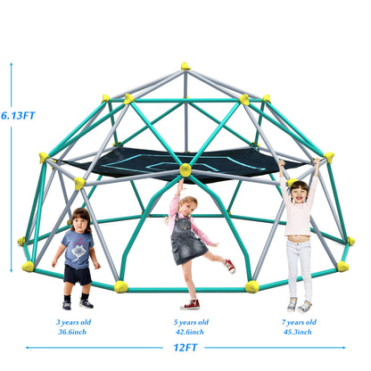 Merax 12FT Climbing Dome with Hammock, Outdoor Geometric Dome Climber Play Center for Kids 3-10 Supporting 1000 lbs, Easy Assembly Jungle Gym
