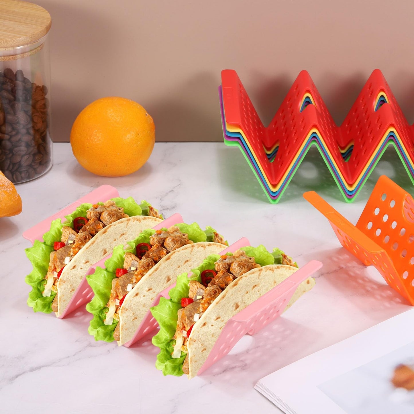 uxcell 12 Pcs Taco Holder Stands, Plastics Hollow Holder Can Hold 3 Soft/Hard Taco Street Tray Plates for Party Supplies Dishwasher and Microwave Safe, Purple