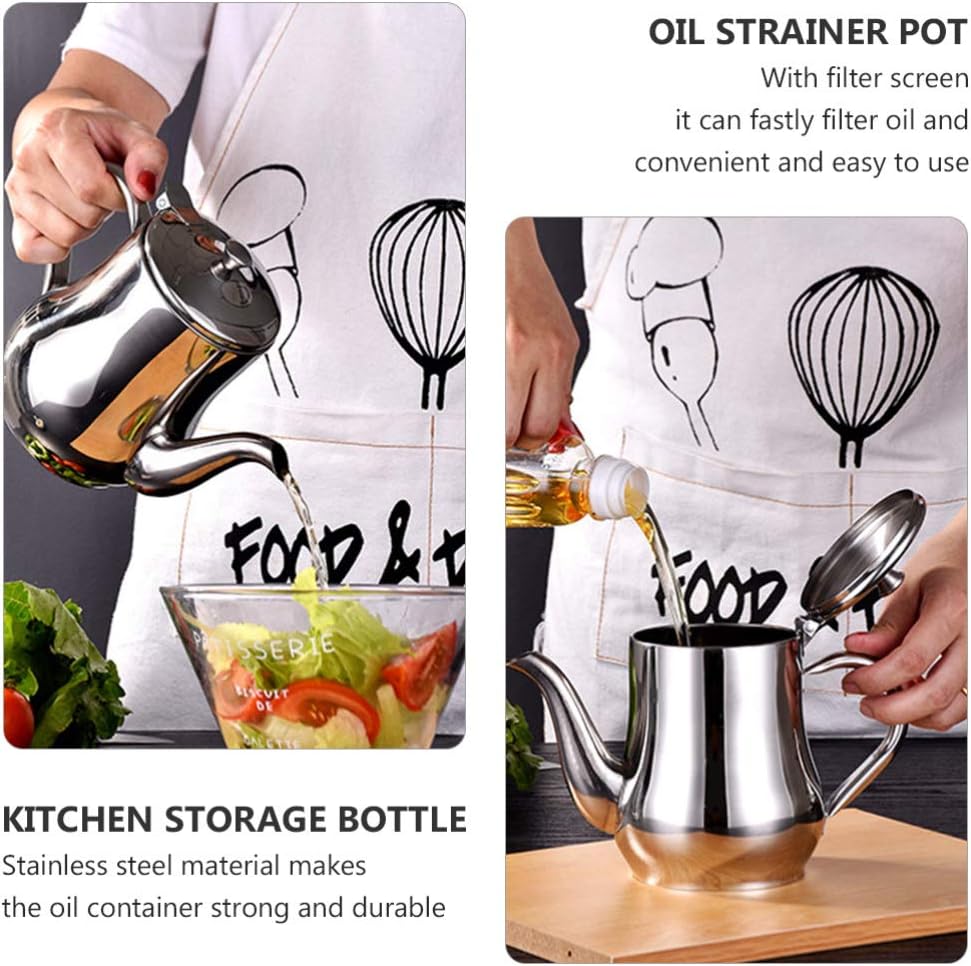 DOITOOL Stainless Steel Oil Strainer Pot, Oil Dispenser with Removable Strainer, Grease Storage Can for Home Kitchen