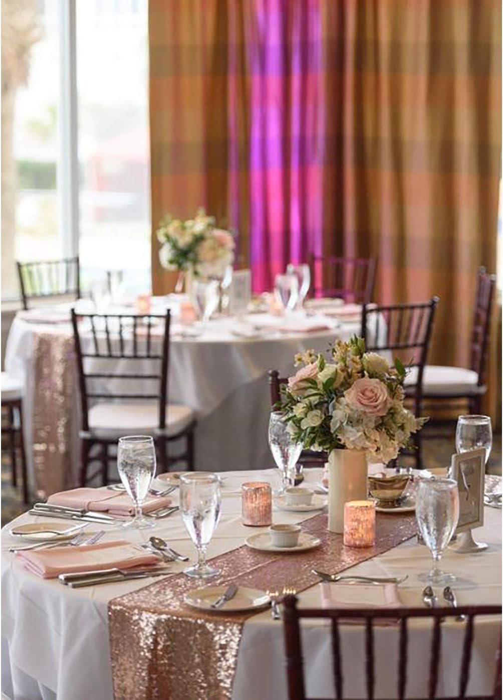 PartyDelight 12" X 72" Rose Gold Sequin Table Runner for Wedding Party Bridal Baby Shower Events
