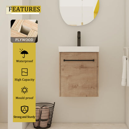 KEIKI 18'' Bathroom Vanity Cabinet with Sink, Wall Mounted Floating Bathroom Vanity with Soft-Close Cabinet Door, for Small Bathroom, Imitative Oak