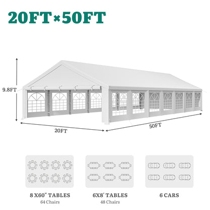 YITAHOME 20x50FT Party Tent Heavy Duty Wedding Tent Event Shelters Outdoor Canopy Upgraded Steel Carport with Removable Sidewall Windows for Commercial and Parties