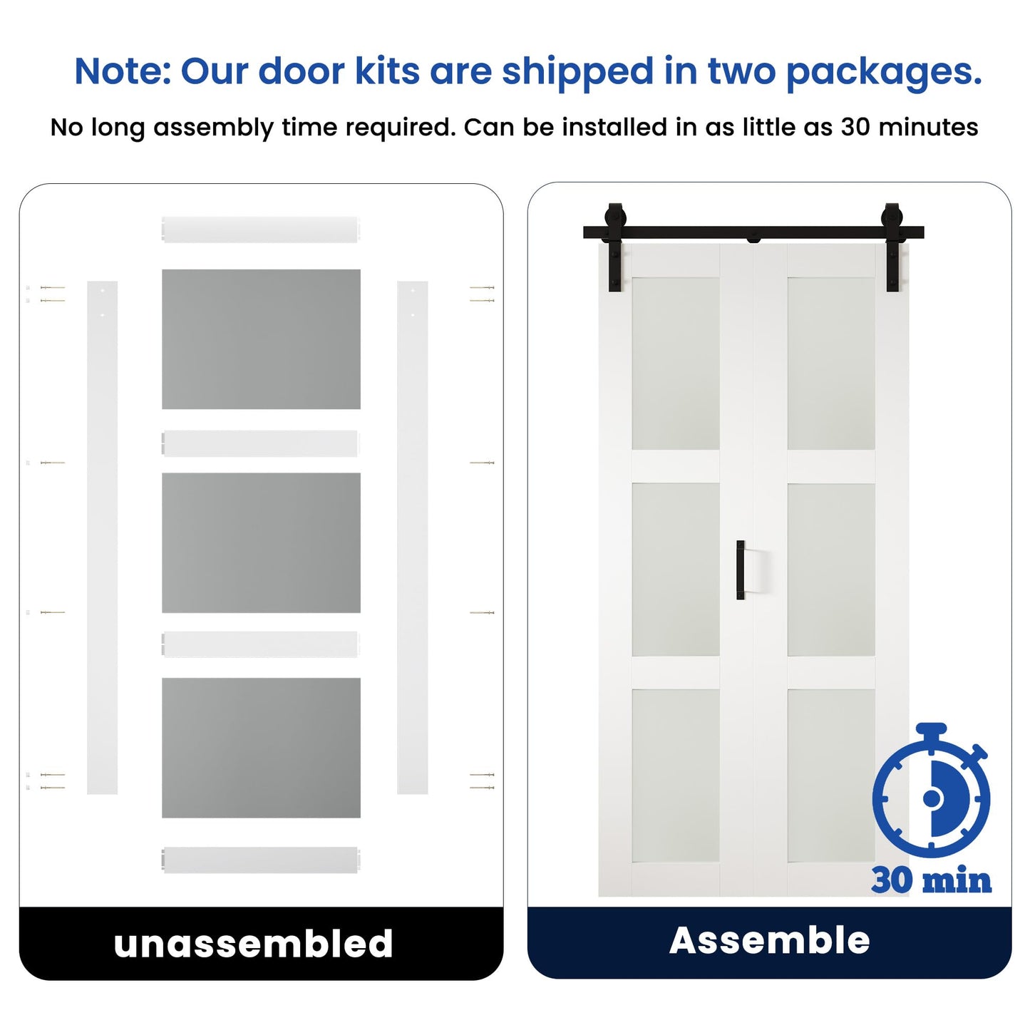 SMARTSTANDARD 72in x 84in Bifold Barn Door, Frosted Glass Barn Door with Hardware Kit Included, Pre-Drilled Holes Easy Assembly -Solid Barn Doors Slab Covered with Water-Proof PVC Surface, White