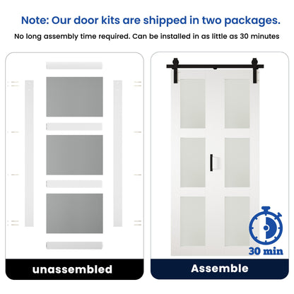 SMARTSTANDARD 72in x 84in Bifold Barn Door, Frosted Glass Barn Door with Hardware Kit Included, Pre-Drilled Holes Easy Assembly -Solid Barn Doors Slab Covered with Water-Proof PVC Surface, White