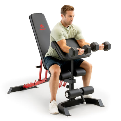 Marcy Adjustable Weight Bench for Home Gym, Heavy-Duty Workout Bench Press with 7-Position Backrest, Incline Decline Flat, Preacher Curl Pad, Leg Anchor, Full Body Strength Training Equipment SB-7799