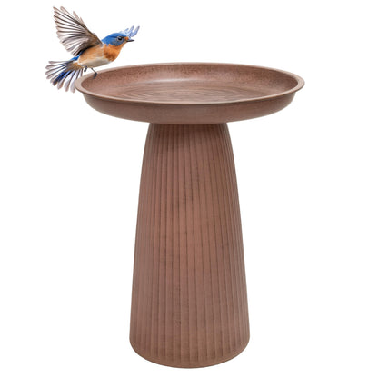 Sunnydaze Gleeful Garden 23" Iron Pedestal Bird Bath for Outside - Modern Shallow Basin Birdbath for Outdoors with UV-Protected Rust-Resistant Finish for Patio, Garden, Yard Decor - Matte Canyon Clay