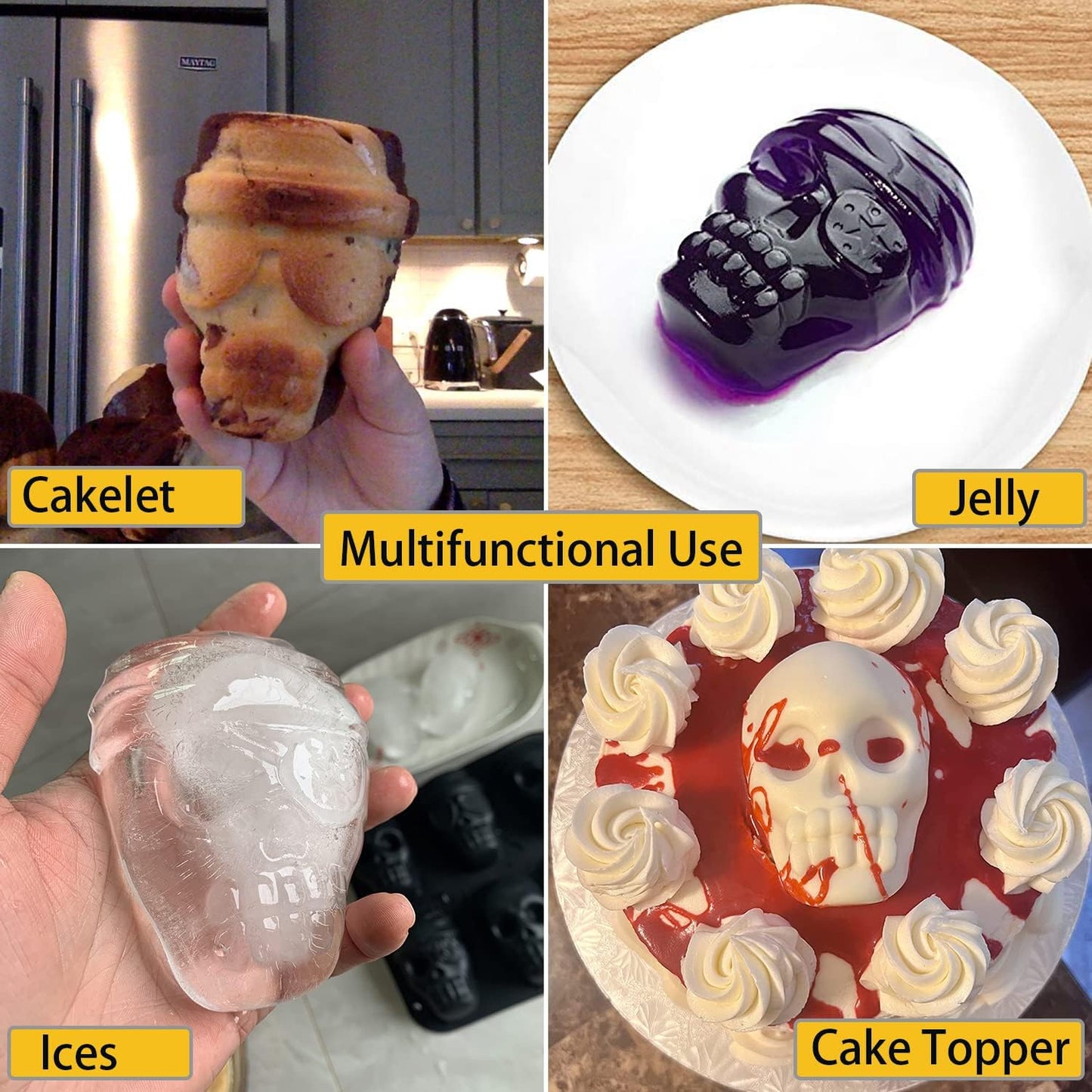 JETKONG Skull Cake Pan, Silicone Skull Cakelet Mold, Skull Pirate Cake Tin Baking Pan (Black)