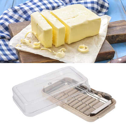 Pissente Butter Slicer Cutter, Stainless Steel Butter Cutter Container Butter Storage Box with Transparent Cover Multipurpose Rectangle Butter Keeper for Home Kitchen Baking Supplies