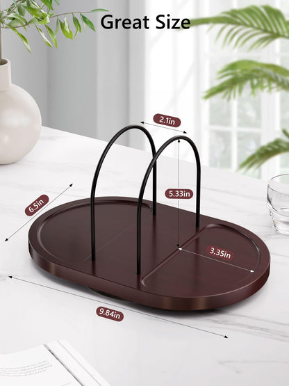 Primo Lines Rotating Napkin Holder for Table with Built-In Space for Salt and Pepper Shakers, Wooden Metal Caddy Rustic Table Organizer with 360 Degree Spin for Kitchen Decor and Accessories (Walnut)
