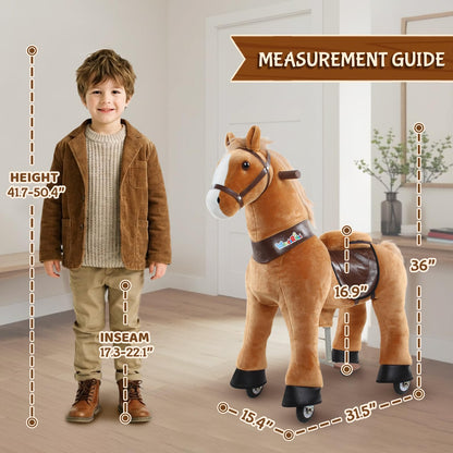 WondeRides Ride on Horse Pony Cycle Riding Horse Toy Size 4 for Age 4-9 M445, 36 Inch Height Riding Pony Ride Plush Giddy up Rocking Mechanical Walking Animal with Wheels No Battery for Child Kids