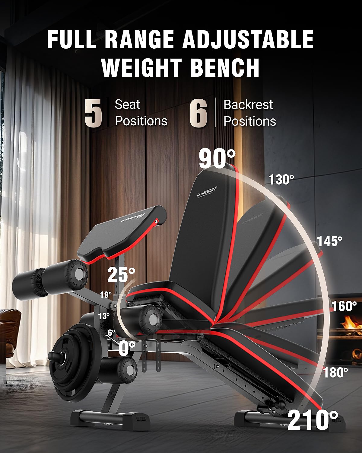 HARISON Adjustable Weight Bench with Leg Extension and Preacher Pad, Workout Bench Press for Home Gym Strength Training, Flat Incline Decline Sit Up Bench 1000LBS Capacity