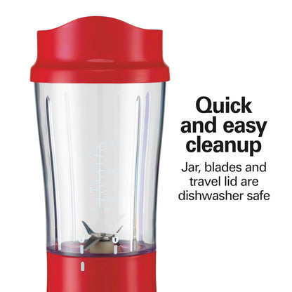 Hamilton Beach Portable Blender for Shakes and Smoothies, 14 Oz BPA Free Travel Cup & Lid, Durable Stainless Steel Blades, Personal Smoothie Blender, Coral (51171)