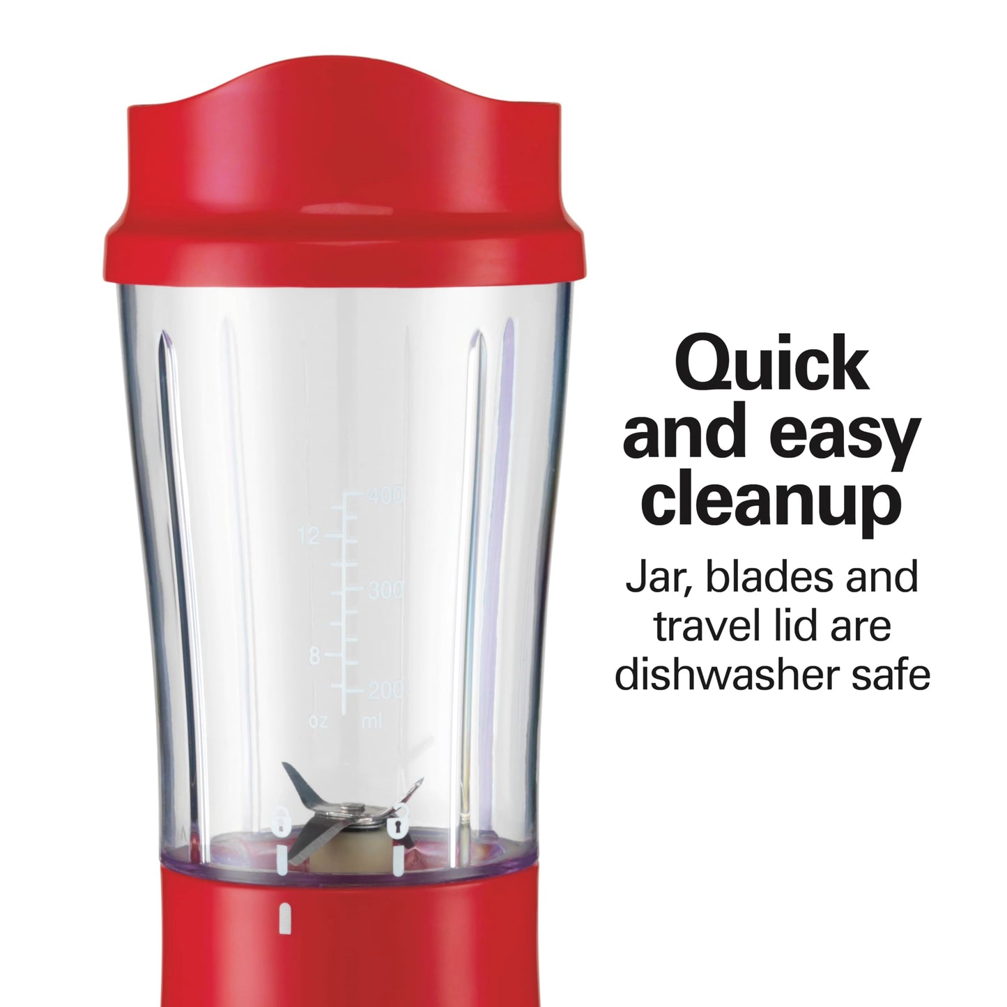 Hamilton Beach Portable Blender for Shakes and Smoothies, 14 Oz BPA Free Travel Cup & Lid, Durable Stainless Steel Blades, Personal Smoothie Blender, Red (51101RV)