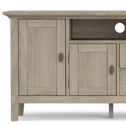 SIMPLIHOME Redmond TV Stand - 72 inch Wide Solid Wood Media Console in Distressed Grey, Transitional Entertainment Center for Living Room for TVs up to 80 Inches with Drawers and Cable Management