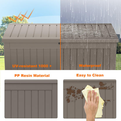 KFY 280 Gallon Outdoor Storage Box Waterproof, Resin Lockable Deck Box with Lid, Large Capacity Weatherproof Container for Patio Furniture Pool Accessories, Cushions(Grey, 280 Gallon)