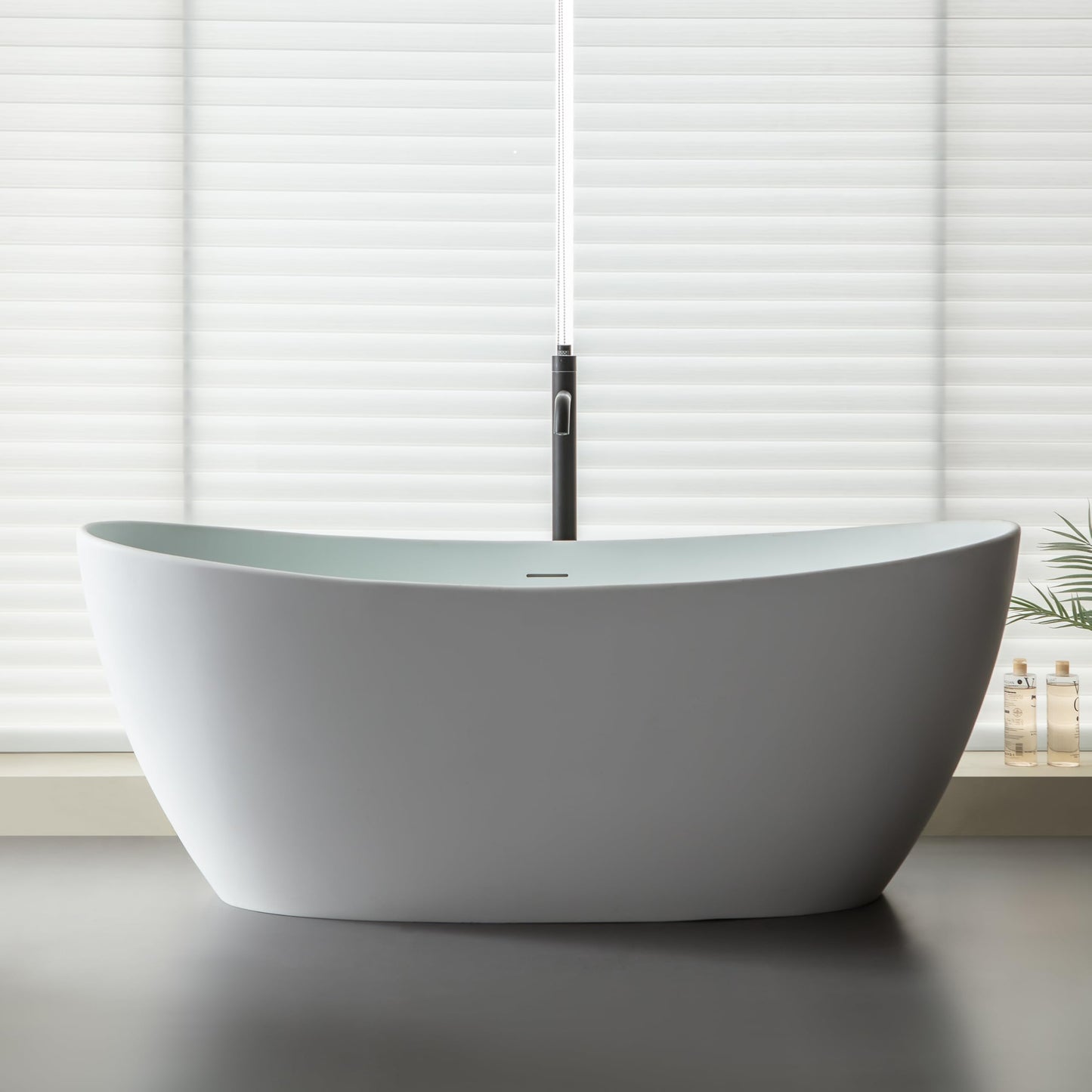 65'' Freestanding Solid Surface Resin Stone Bathtub, Freestanding Tub, Contemporary Design Stand Alone Tub with Pop-up Drain and Overflow, cUPC Certified, Matte White