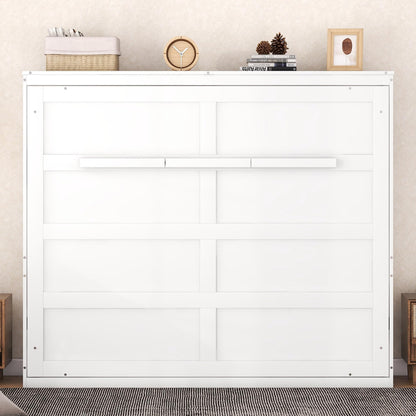 Ball & Cast Murphy Bed Queen Size,Farmhouse Murphy Cabinet with Storage Shelf,Wood Hidden Wall Bed,Foldable Platform Bed,Space-Saving,No Box Spring Needed,White