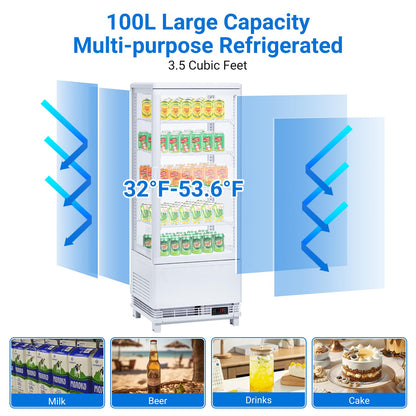 EliteEdge Refrigerated Pastry Display, 3.5 Cu. Ft. Bakery Display Case for Cakes, Pastries, Donuts, Cupcakes and Cookies, Dessert Display Refrigerator for Cafe, Bakery, Deli and Shop Counter, White