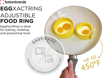 EggXactRing Adjustable Silicone Egg Ring, Food Ring for Baking, Molding, Presenting, Yellow