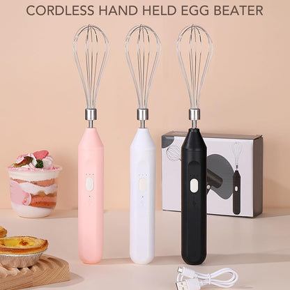 Electric Egg Beater Handheld, USB Charging Milk Frother, Portable Cordless Drink Mixer with Stainless Steel Whisk