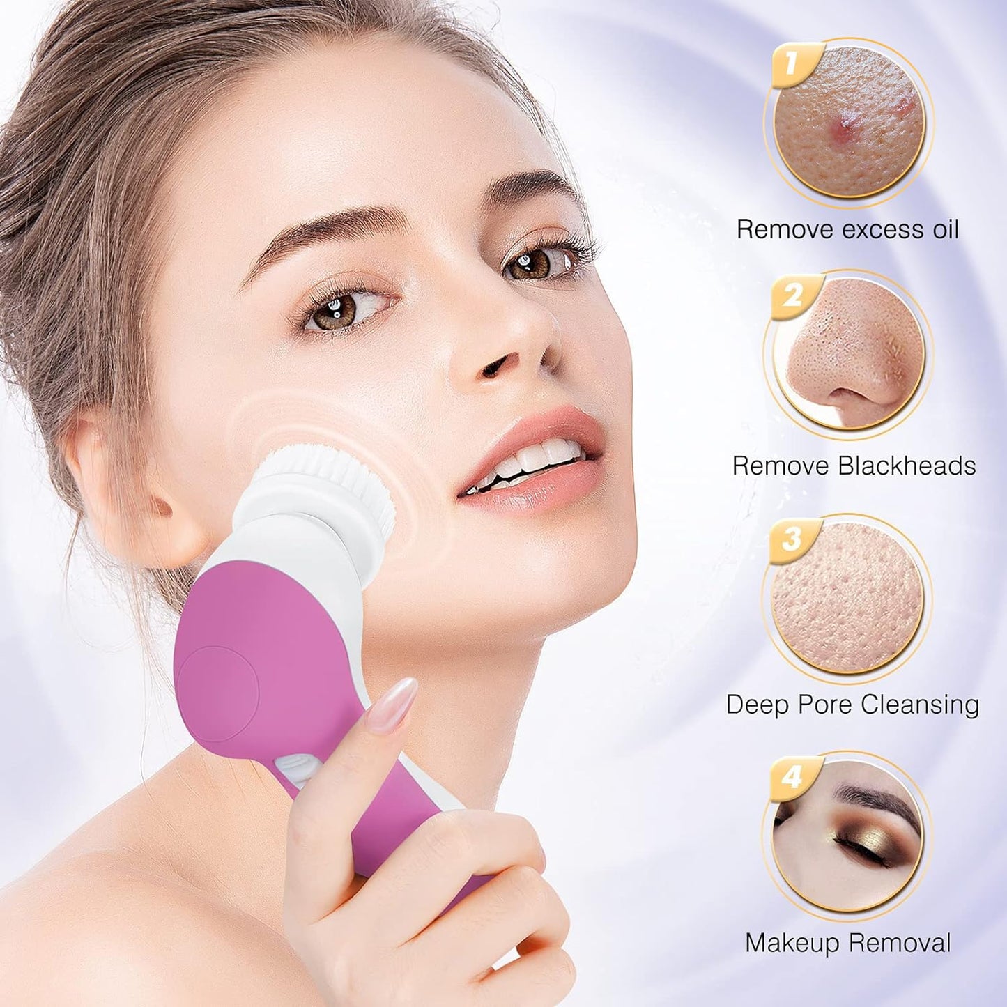 COSLUS Facial Cleansing Brush Silicone Face Scrubber: 2 in1 FBS-D Electric Exfoliating Massage Device Waterproof Deep Cleaning Exfoliation Rotating Spa Machine - Electronic Skin Care Wash Clean System