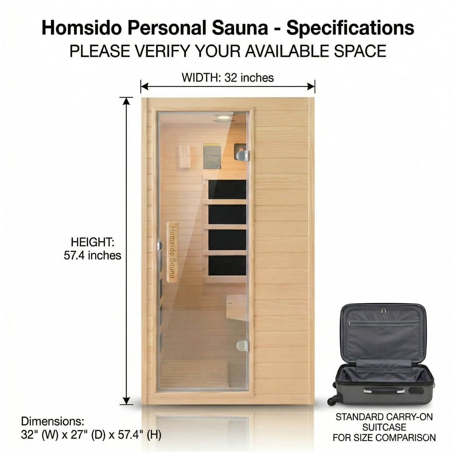 Far Infrared 1 Person Hemlock Wood Sauna ， MINI Indoor Sauna with 110V 5 Heating Panels Bluetooth 6mm Tempered Glass Compact Indoor Home Spa Personal Sauna,Home Gym Workout Gift（57.9 * 27 * 32In）