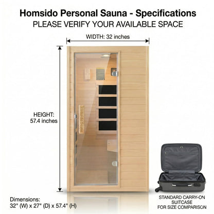 Far Infrared 1 Person Hemlock Wood Sauna ， MINI Indoor Sauna with 110V 5 Heating Panels Bluetooth 6mm Tempered Glass Compact Indoor Home Spa Personal Sauna,Home Gym Workout Gift（57.9 * 27 * 32In）