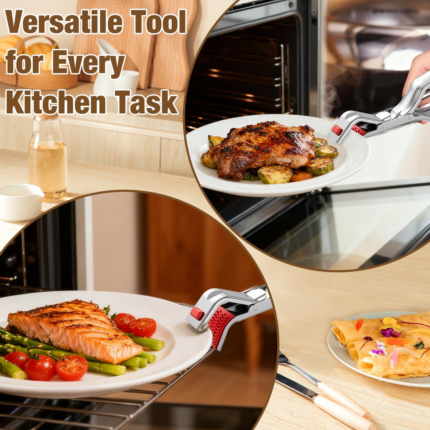 Hot Plate Gripper,Anti Scald Bowl Holder Clip,Multi Function Hot Plate Gripper Clips Tongs Clamp Pot Holder,Stainless Steel Hot Plate Gripper Tongs for Microwave,Pizza Pan,Toaster,Air Fryer,Oven(2PCS)