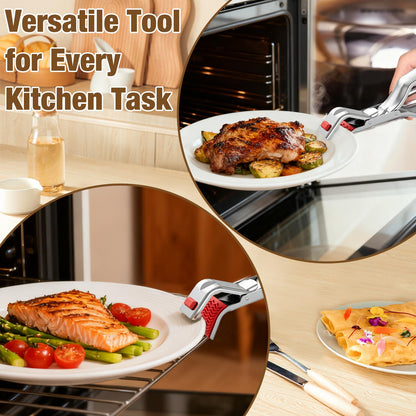 Hot Plate Gripper,Anti Scald Bowl Holder Clip,Multi Function Hot Plate Gripper Clips Tongs Clamp Pot Holder,Stainless Steel Hot Plate Gripper Tongs for Microwave,Pizza Pan,Toaster,Air Fryer,Oven(2PCS)