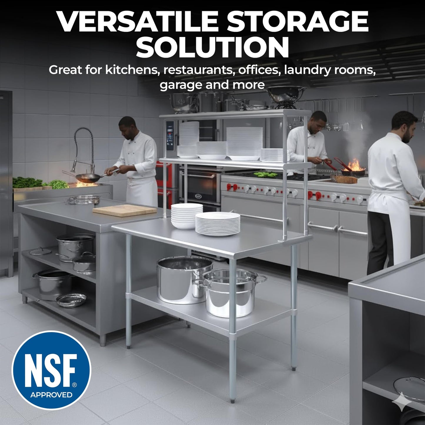 Express KitchQuip Stainless Steel Worktable with Double Overshelf – 48" x 12" | Heavy-Duty Commercial Prep Table Shelving | NSF Certified (48 in. Long x 12 in. Deep)
