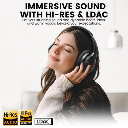 1Mii AI Y8 Active Noise Cancelling Headphones, Bluetooth 6.0 Wireless Over Ear, 100H Playtime Hi-Res Audio, AI Translation & Voice Chat, Custom EQ via APP for Travel & Home Office - Black