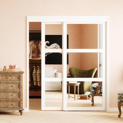 SOLRIG Mirror Closet Doors, Sliding Closet Doors for 60in (30.98in x 2) x 80in Openings, 3-Lite Mirror Design, Includes Hardware Track Kit and Floor Guide, Pre-Drilled for Easy Assembly, MDF, White