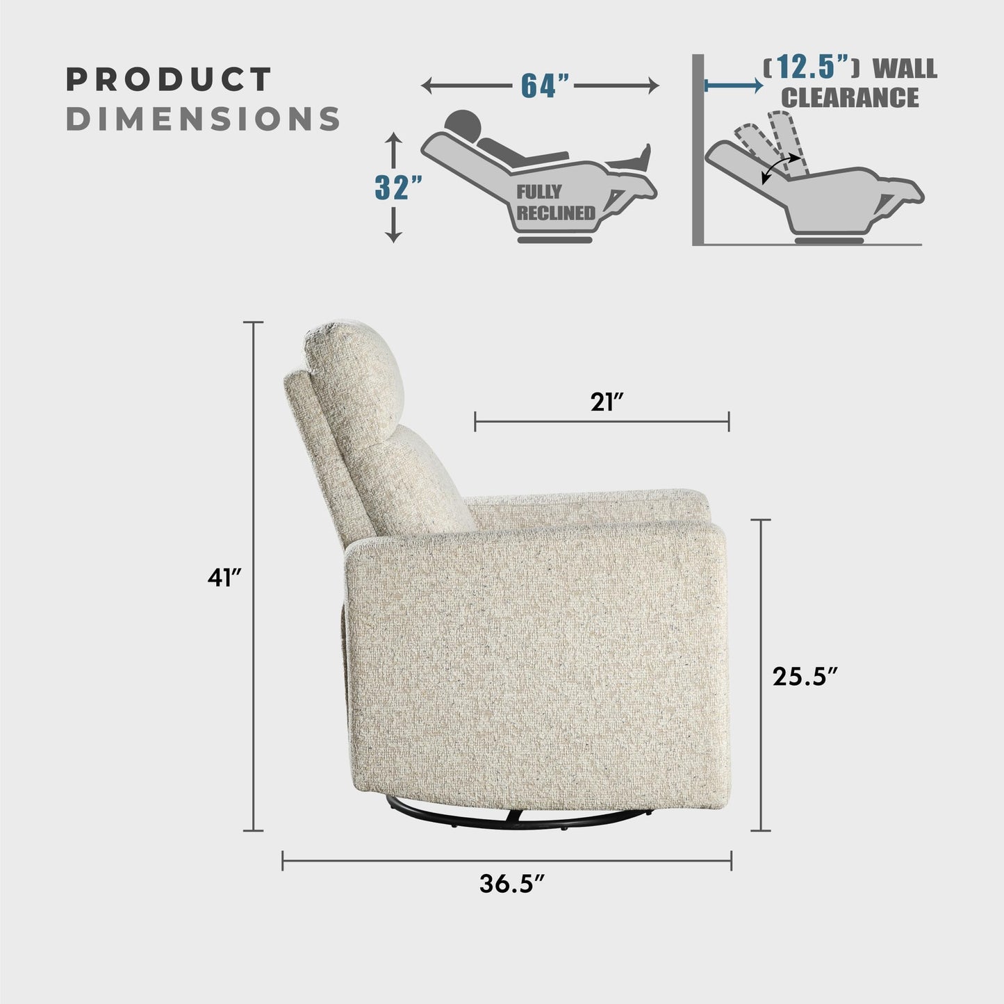 Lexicon Swivel Glider Recliner Chair, Nursery Glider, Chenille Fabric Recliner, Manual Recliner Sofa Chair for Living Room/Office/Apartment, Quartz