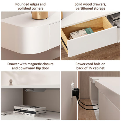 Floating TV Stand For 70 Inch TV, Modern TV Console With Storage Cabinets and Flip down doors, Suspended Entertainment Center TV Stand for Living Room Bedroom Farmhouse (White, 78.7x9.5x7.9 IN)
