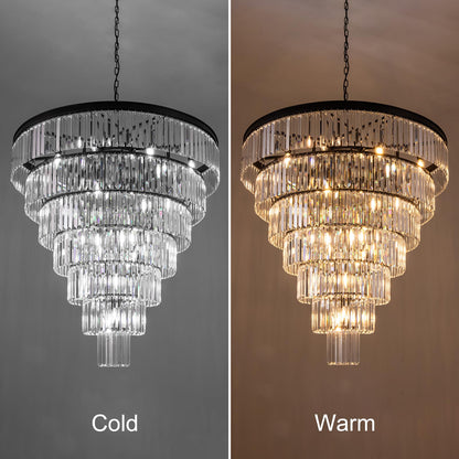 TOCHIC Large Crystal Chandelier for High Ceiling, 40 inch 7-Tier Modern Black Crystal Chandeliers Lighting Fixture, Round Light for Entryway Staircase Foyer Living Dining Room (Black, 40 Inches)