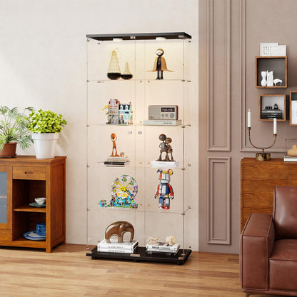 Zevemomo 5-Tier Tempered Glass Display Cabinet with Lights, Curio Cabinet with Glass Doors and Lock, Glass Display Case for Collectibles, for Living Room Bedroom Office, Double Door, Black